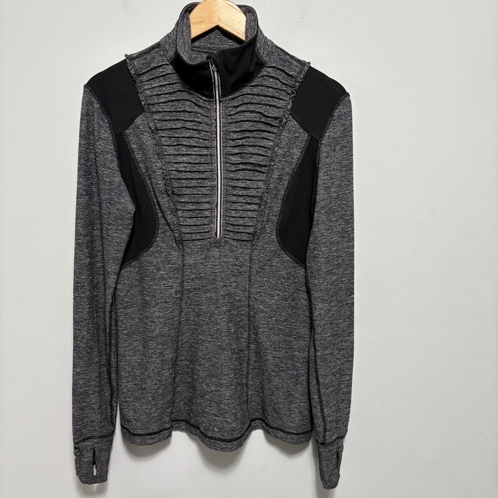 Lululemon Shirt Womens 10 Gray Run Your Heart Out Pullover Heathered Black Zip